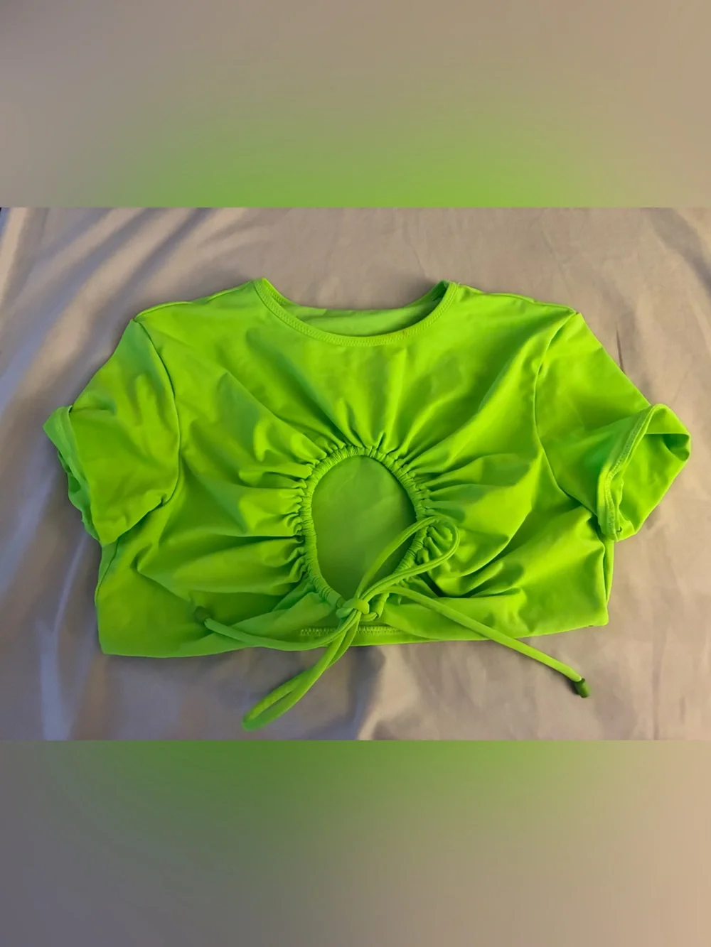 SKIMS Kids Neon Green One-Piece Swimsuit with Side Cutout and Tie
